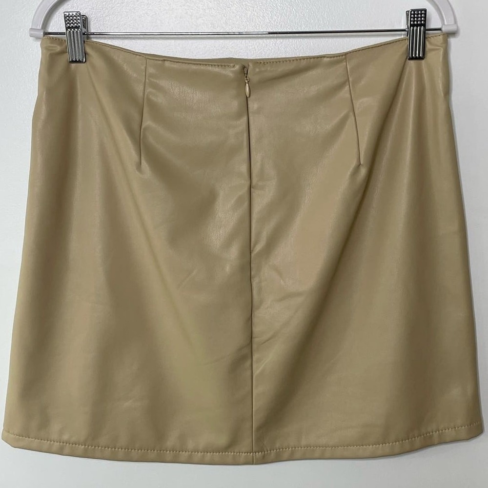 Rewash Tan Faux Leather High Waisted Micro Mini Skirt Side Slit Bratz Rave  L - Picture 5 of 10